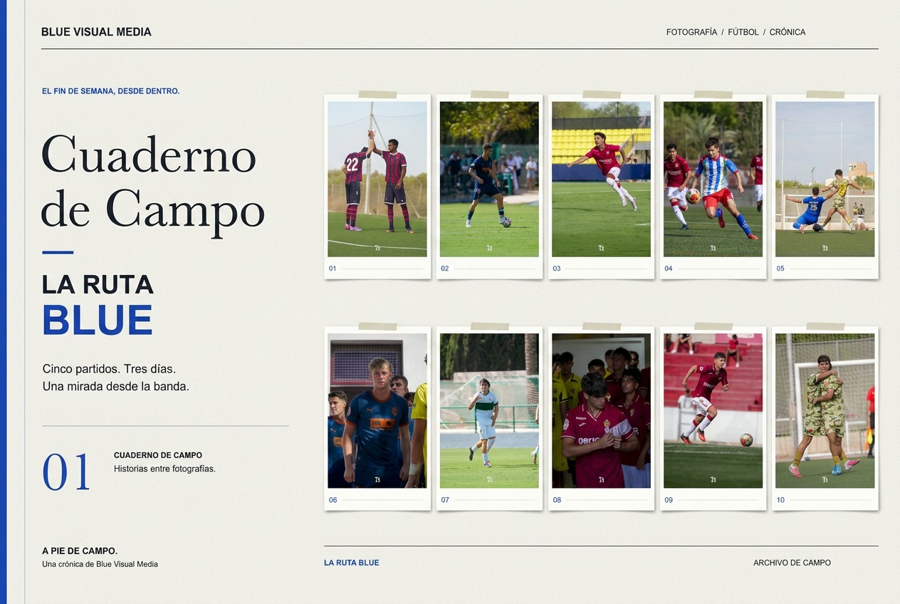 Montaje editorial de Cuaderno de Campo con diez fotografías de La Ruta Blue